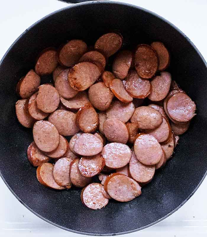 Andouille sausage browned and ready to set aside for later.