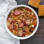 Southern Fried Cabbage in a white bowl.
