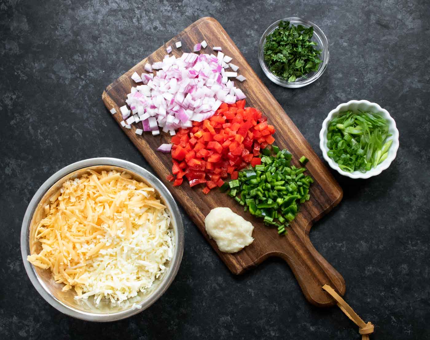 Prepared ingredients, ready for cooking.