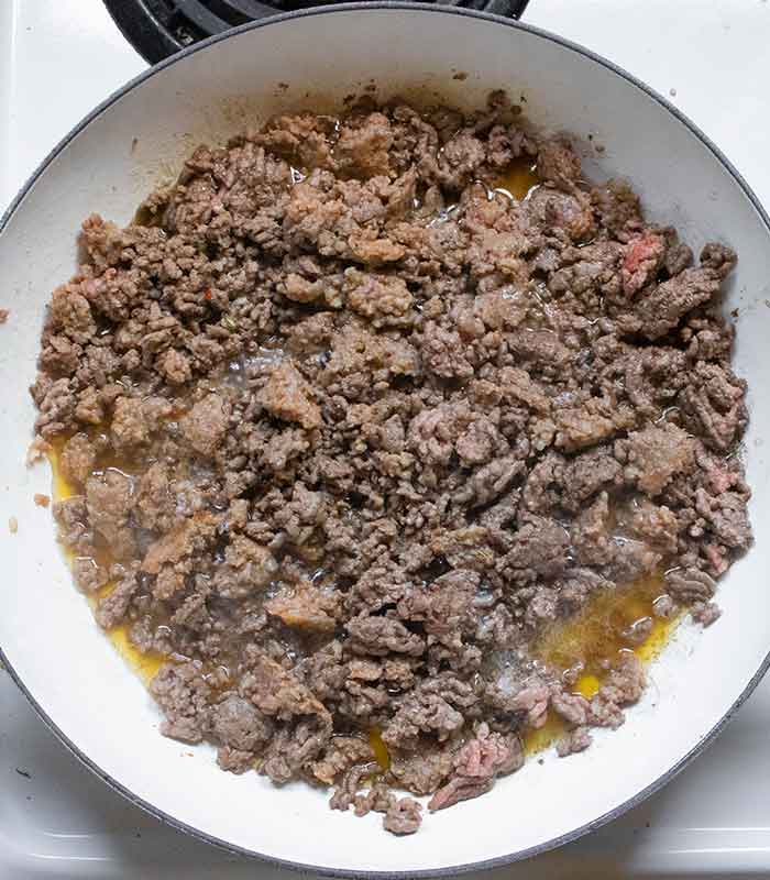 Meat is browned and ready for the next batch of goodies.