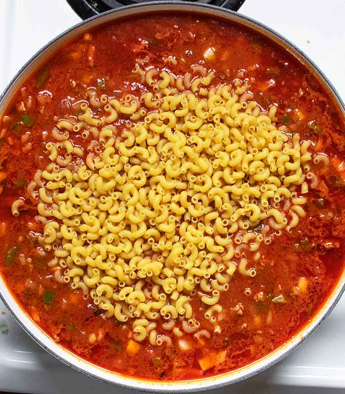 And now for the elbow macaroni. It cooks right in the pot!