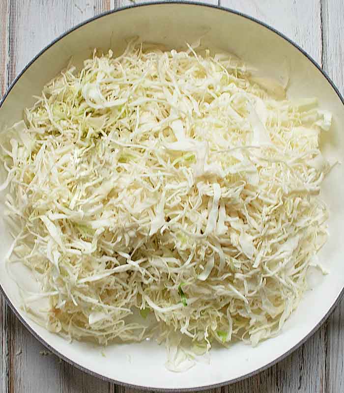 Start with thinly sliced cabbage.