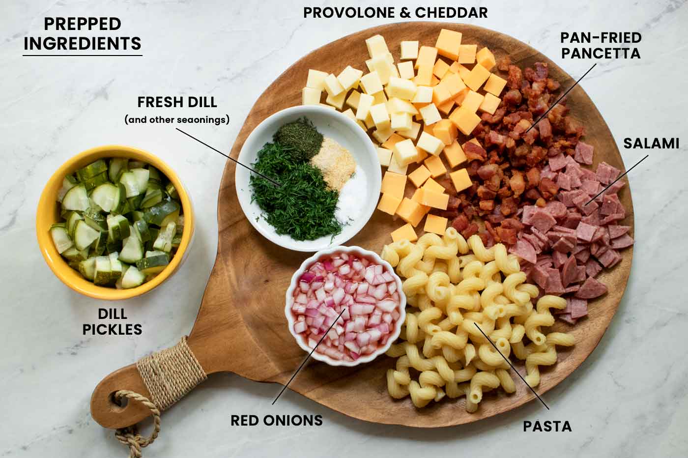 Photo showing prepped ingredients, labeled.