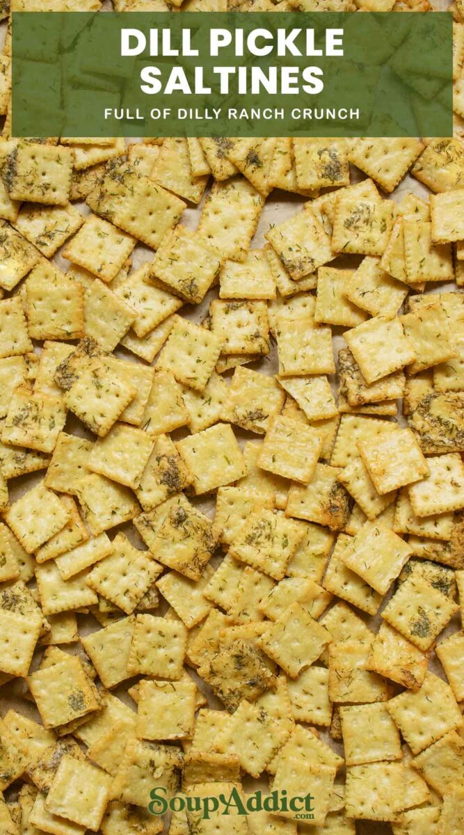Pinterest pin image for Dill Pickle Saltines.