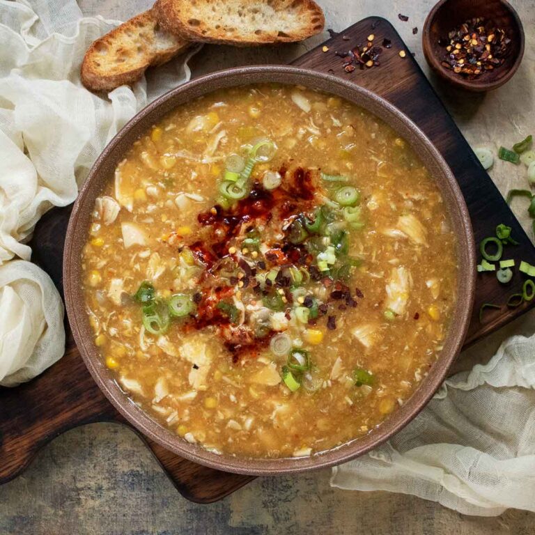 A bowl of Creamy Chicke and Corn Soup.
