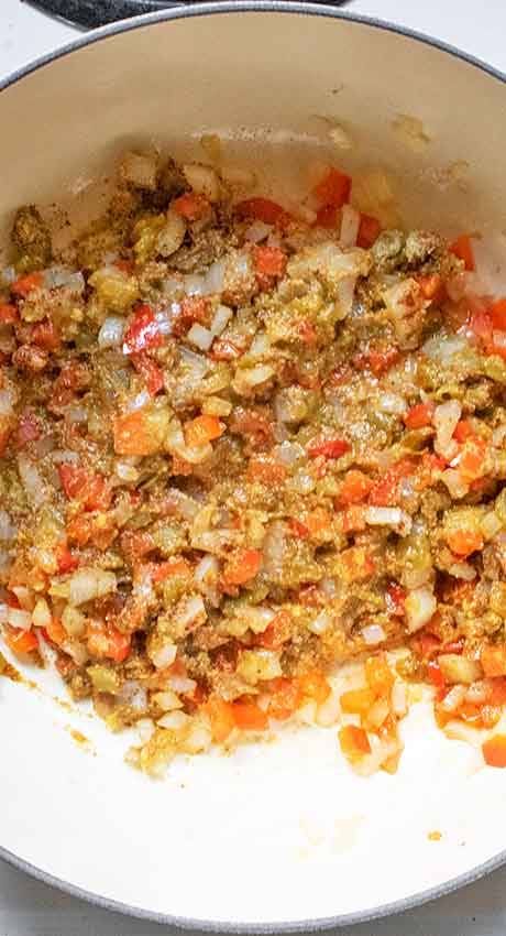 Aromatics and spices mixed and ready to continue with the soup.