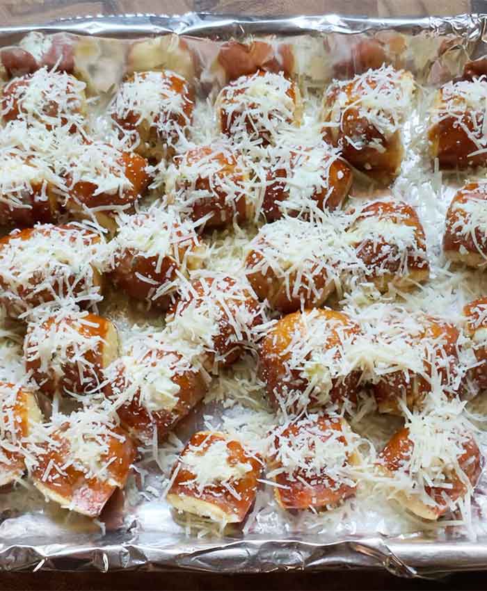 Pretzel bites ready to go in the oven!