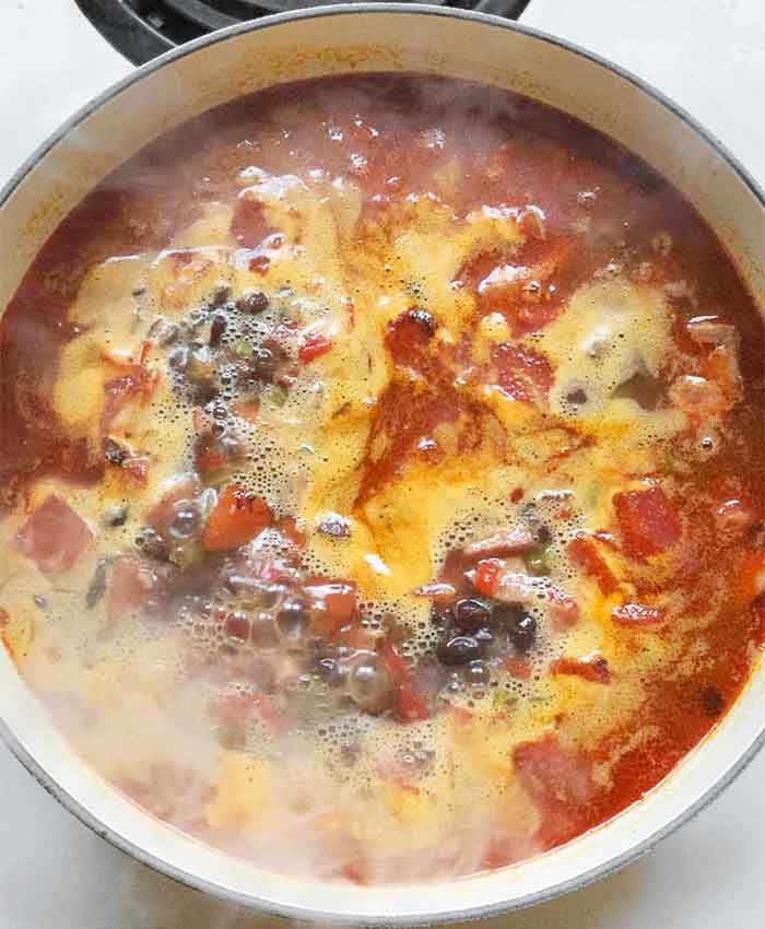 Soup starting to come up to a simmer.