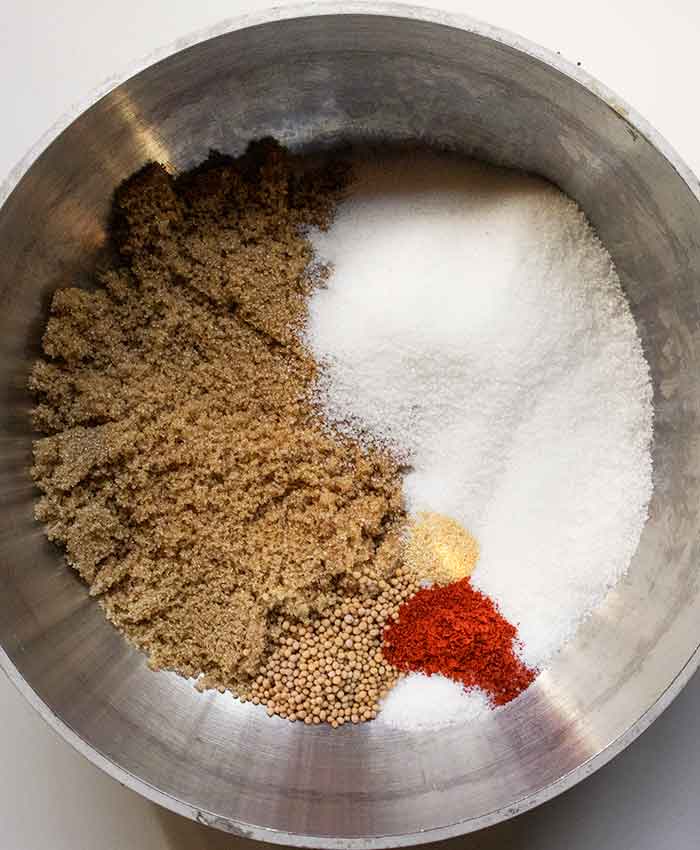 Dry brine ingredients in the pot.