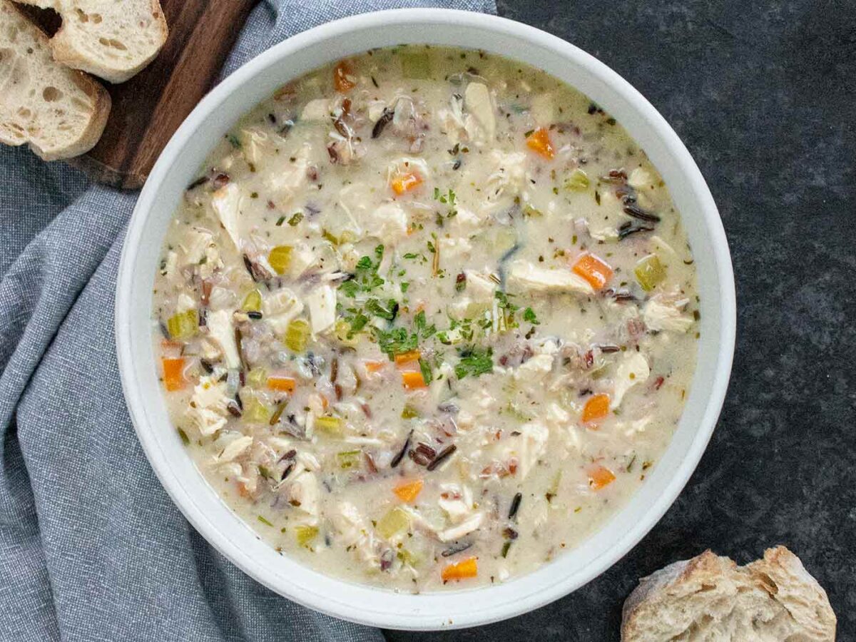 Leftover Turkey Wild Rice Soup in a bowl.