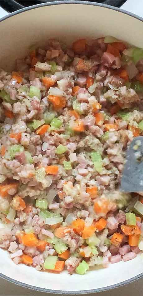 Vegetables and pork done and ready to continue with the soup.