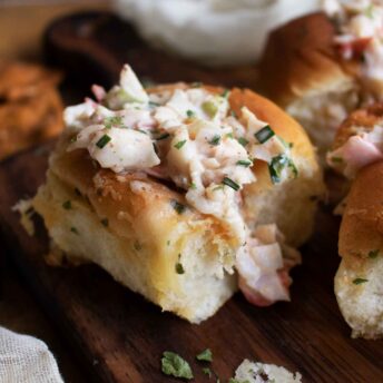 Close up of one Crab Salad Slider.