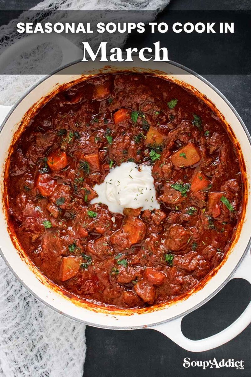 Pinterest pin image for Seasonal Soups in March.