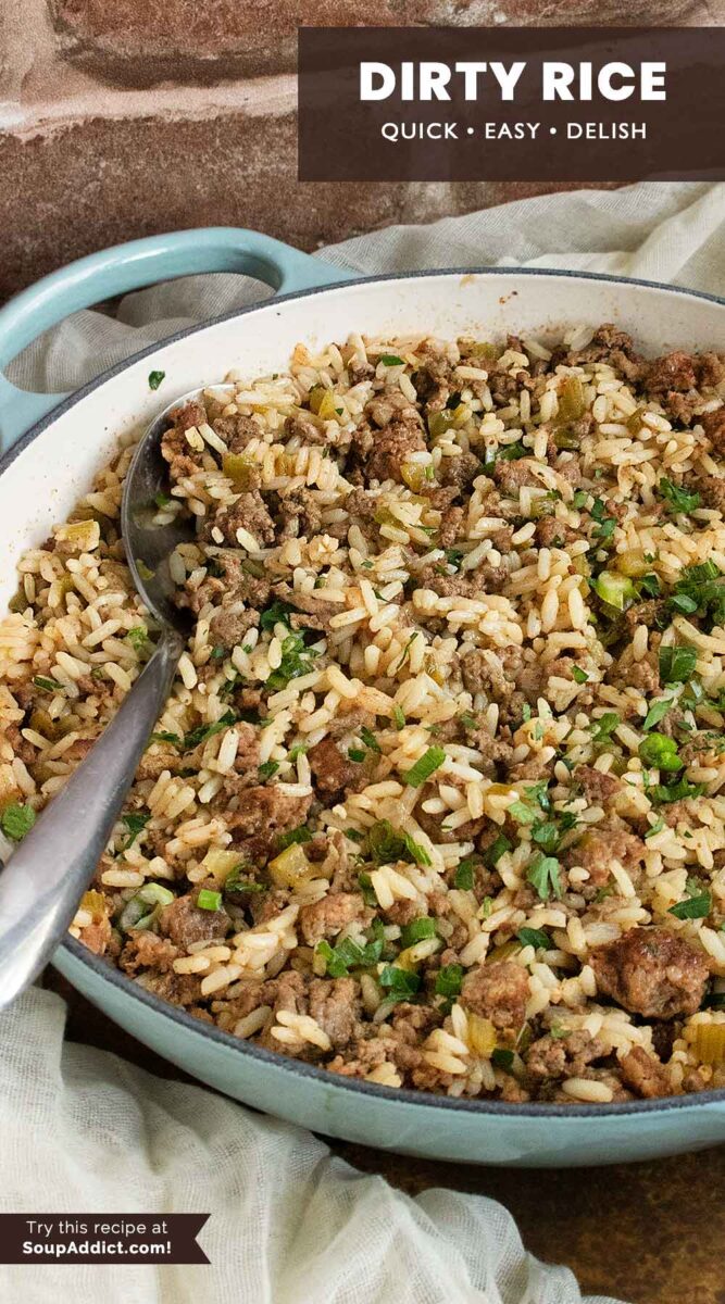 Pinterest pin image for easy Dirty Rice recipe.