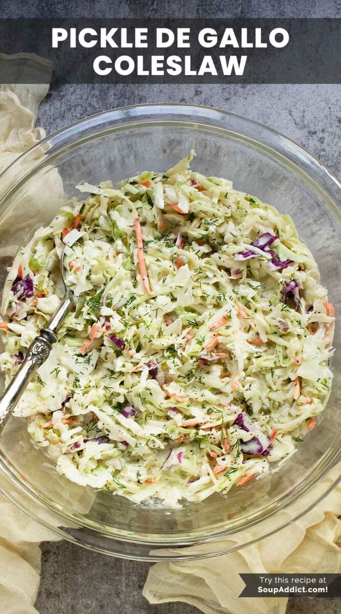 Pinterest pin image for PIckle de Gallo Coleslaw.