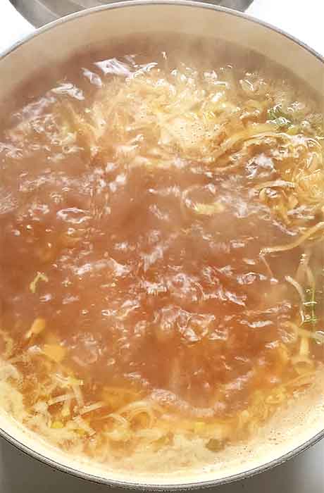 The broth simmering.