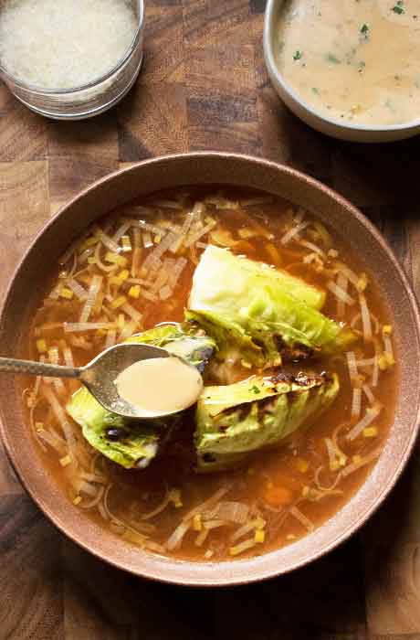 Spoon the drizzle sauce over the cabbage.