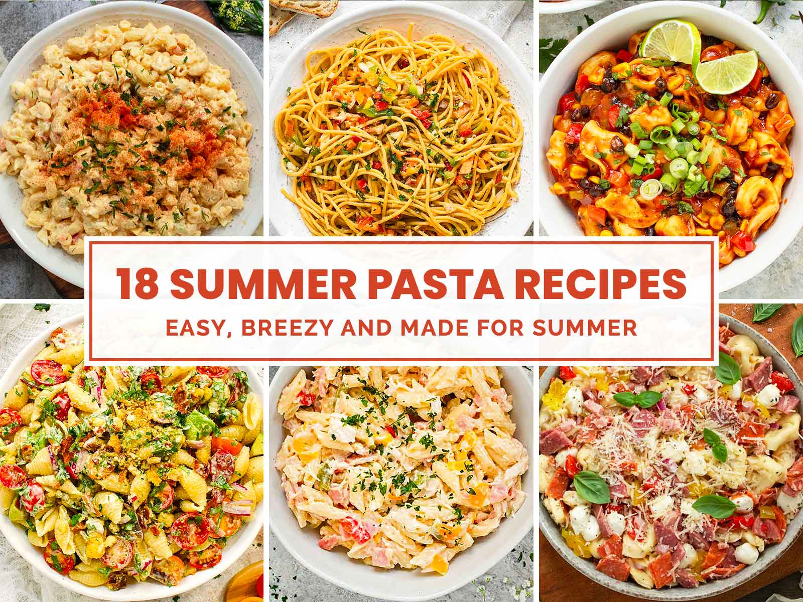 Photo collage of 6 pasta recipes.