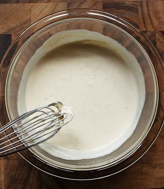 The dressing whisked until smooth and ready to use.
