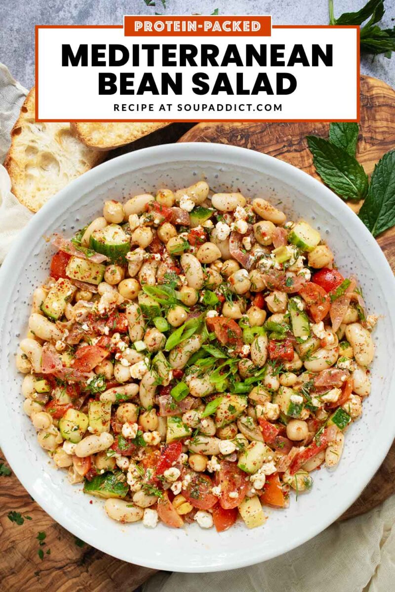 Pinterest pin image for Mediterranean Bean Salad.